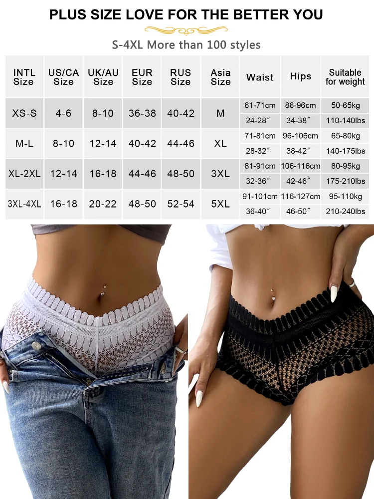 Comeondear Fashion Panty Sexy Underpants for Womens Lace Brief Transparent High Waist Lingerie Plus Size Female Boxers Underwear