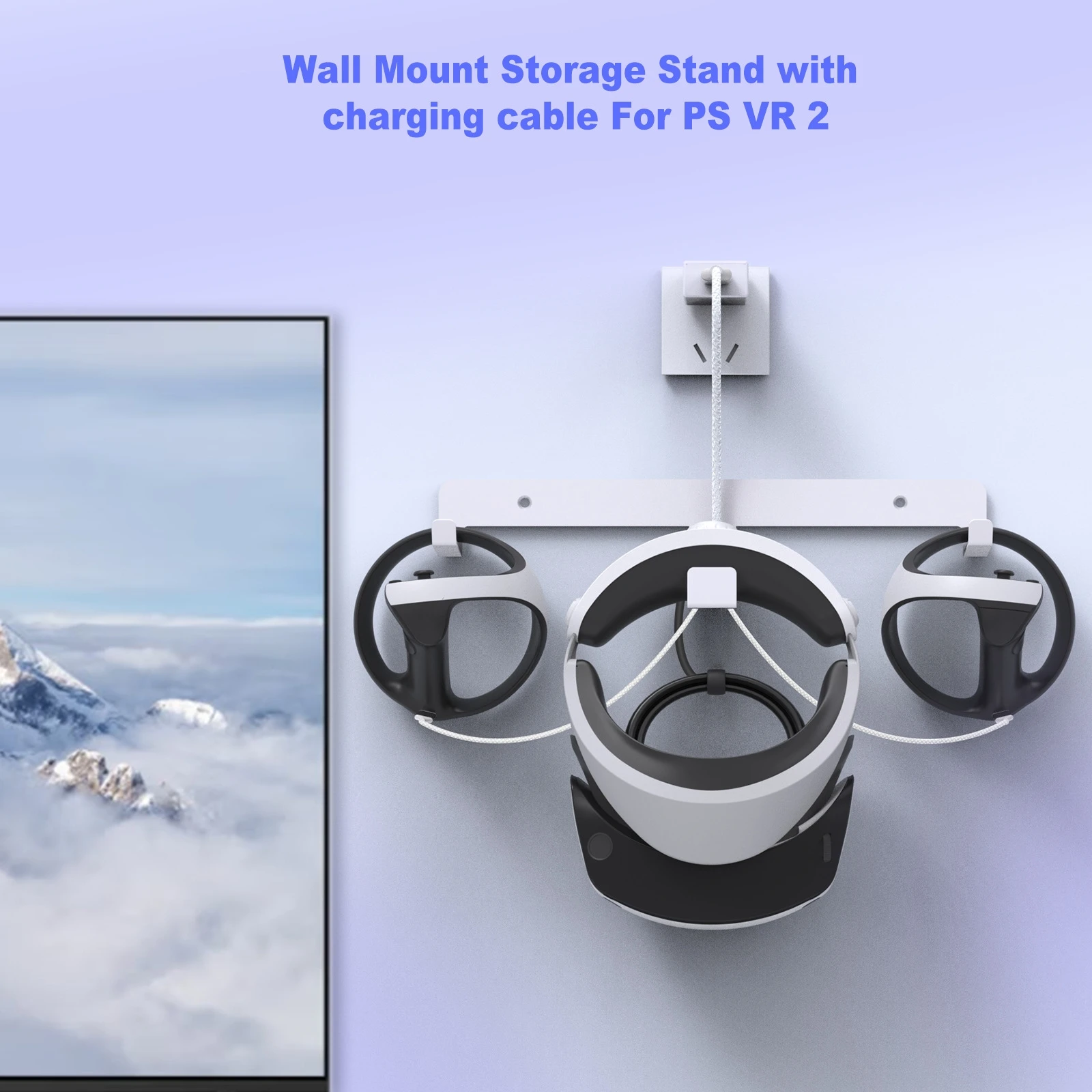 

For PSVR2 wall storage bracket set for PS5 VR2 helmet handle storage hangers + charging cable