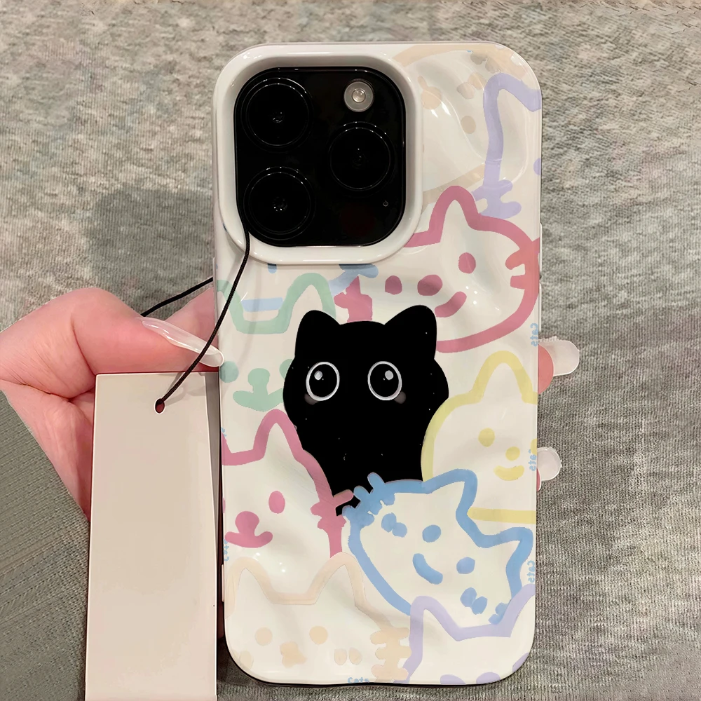 Koreanisches Katzen-Design, Niedliche Weiche Silikon-Handyhülle für iPhone 17 16 15 14 13 12 11 Pro Max 14 Plus 17Air, Falten-Wellen-Design – Detail 12