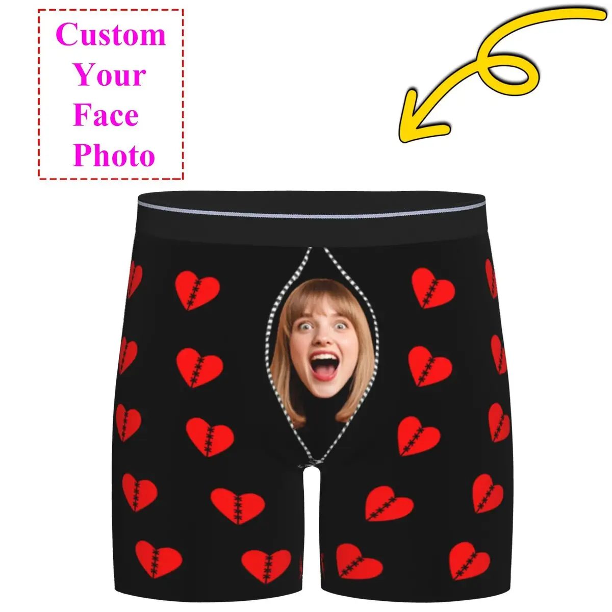 Custom Personalized Face Photo Underwear Men Boxer Briefs Shorts Panties Soft Underpants For Homme Husband Valentine's Day Gift