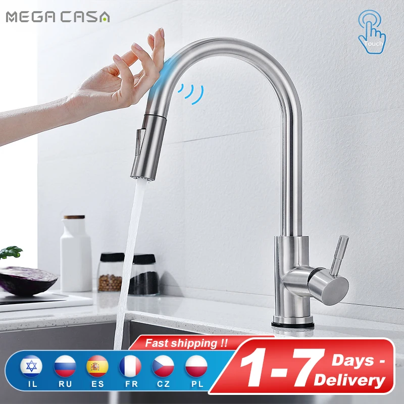 Pull Out Kitchen Faucets Smart Touch For Sensor Kitchen Water Tap Sink Mixer 360 Rotate Touch Control Sink Tap Water Mixer Taps