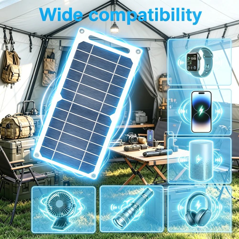 6W 5V Portable USB Solar Panel Charger, Lightweight Solar Power Generator Compatible with Cell Phone Power Bank Tablet