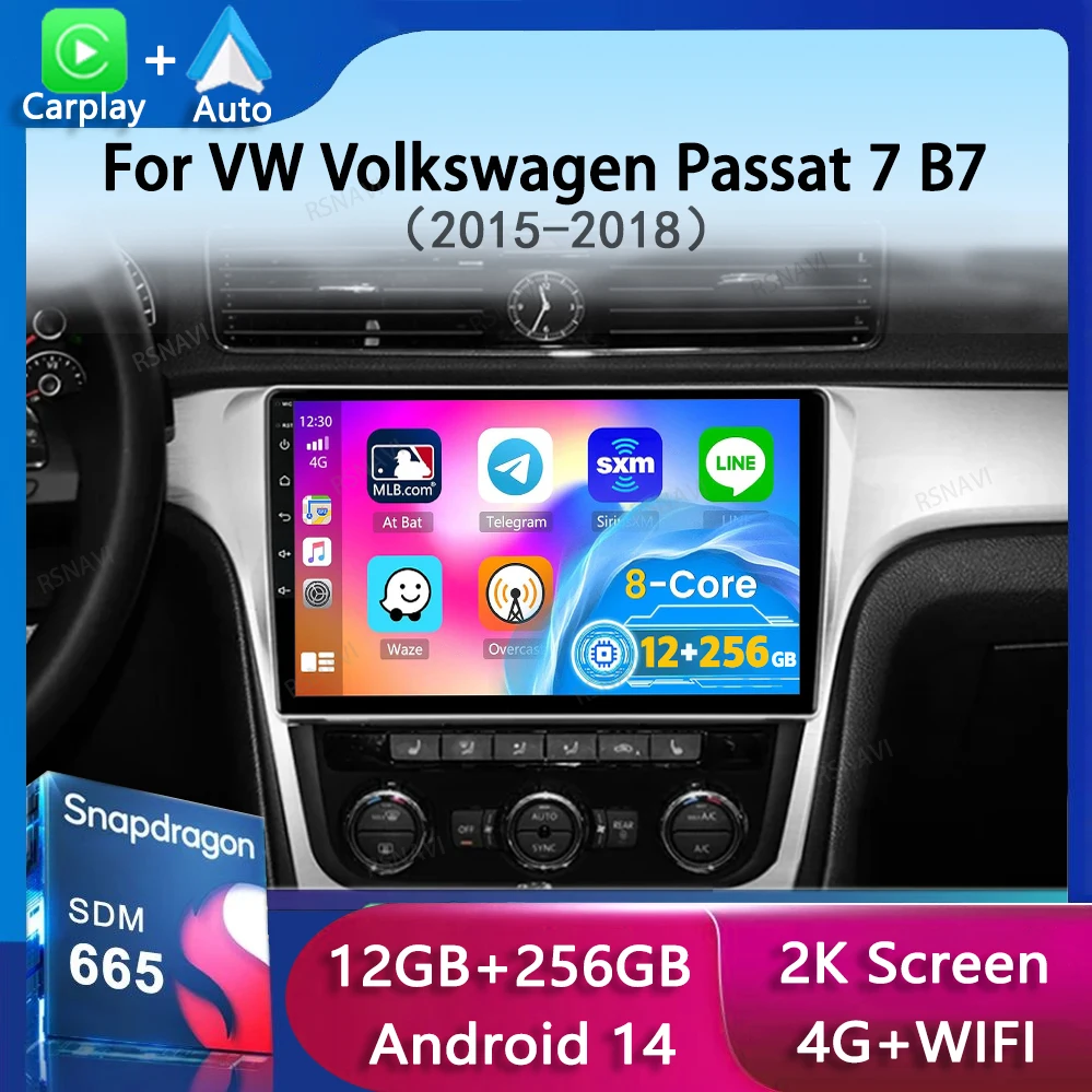 Android 14 Carplay Auto ForVW Volkswagen Passat 7 B7 NMS 2015-2018 Car Radio Multimedia Video Player GPS Navigation Stereo 2din