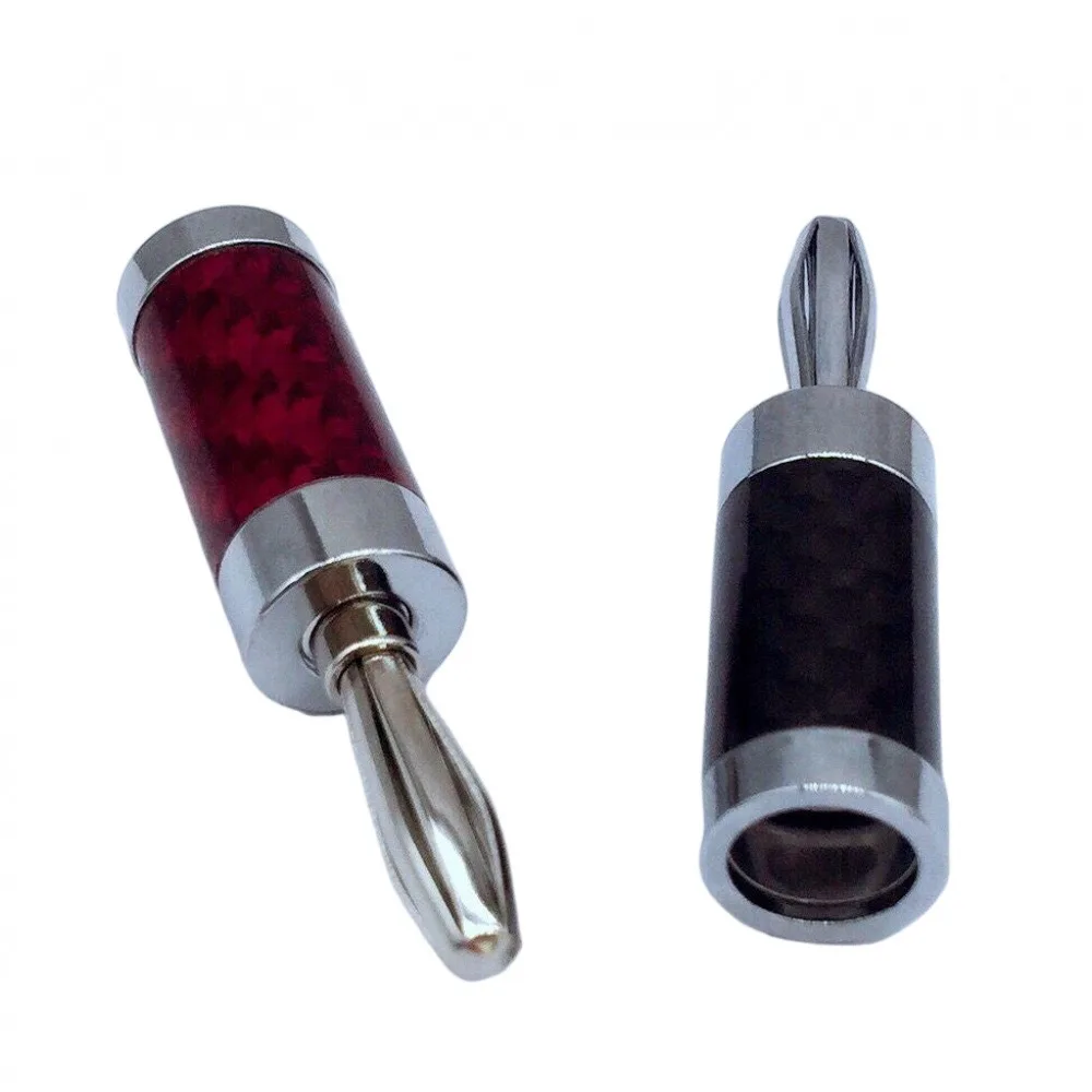 2 قطعة سدادات الموز خالية من اللحام أسود + أحمر الألياف المتكلم قابس الموز الأوسط قناة المتكلم الصوت والفيديو مكبر للصوت موصل