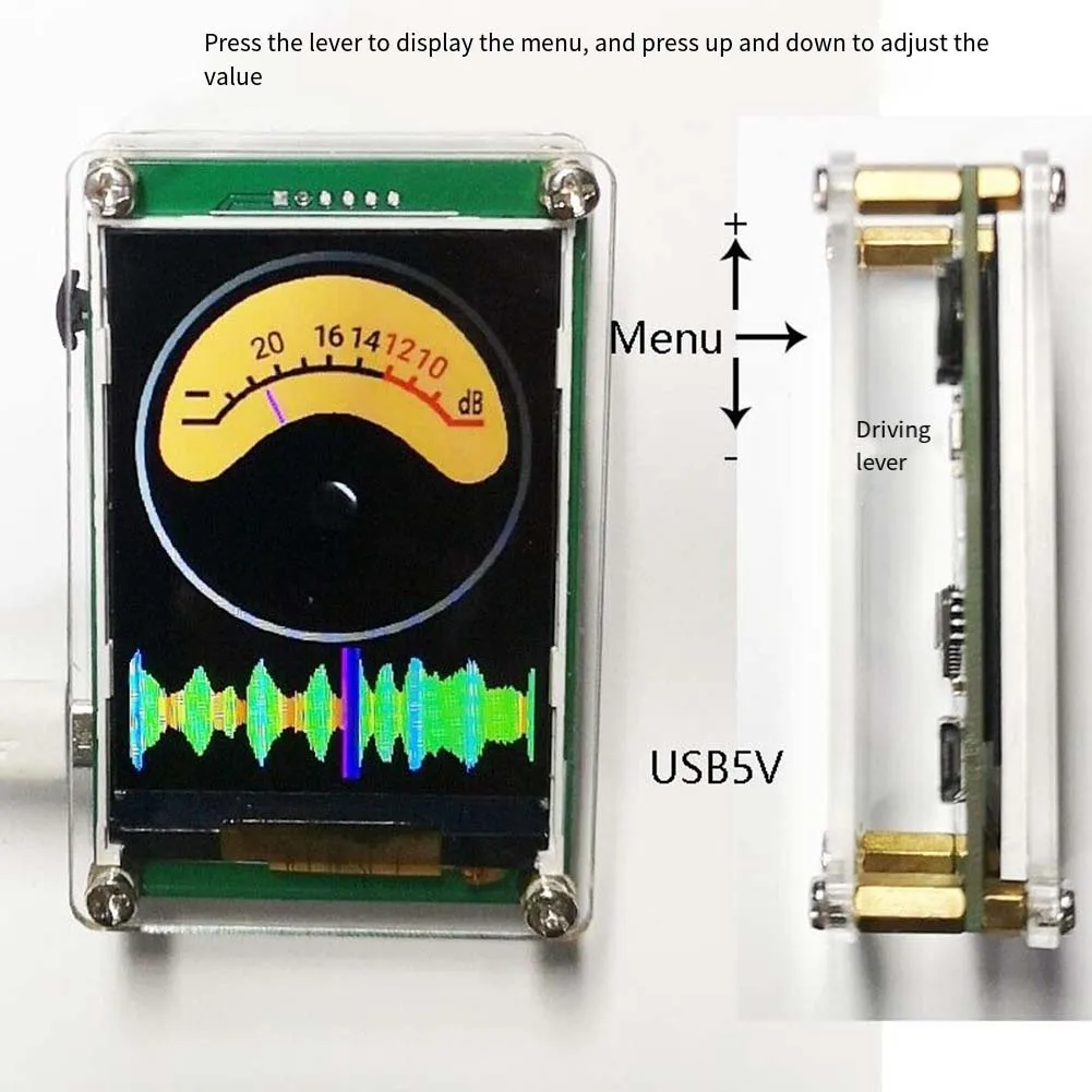 

HD LCD Meter Music Spectrum Indicator Indoor Decoration 13 Display Modes 16-bit True Color Screen High Sensitivity Microphone