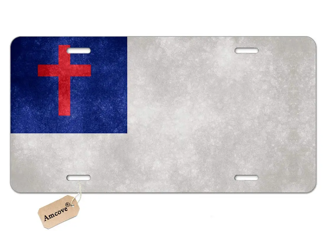 Vintage Christian Flag Decorative Car Front License Plate,Vanity Tag,Metal Car Plate,Aluminum Novelty License Plate for Men/Wome