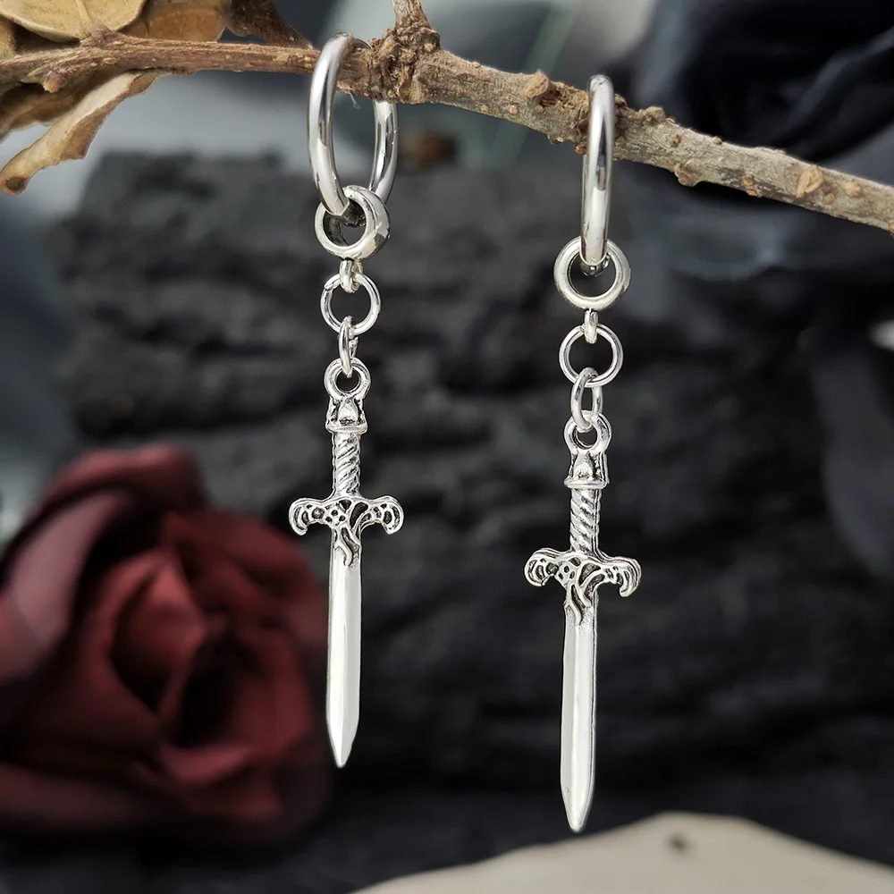 Gother Punk Dagger Drop Earrings For Women Men Vintage Sword Earring Silver Color Goth Halloween Cosplay Fashion Jewelry image 4