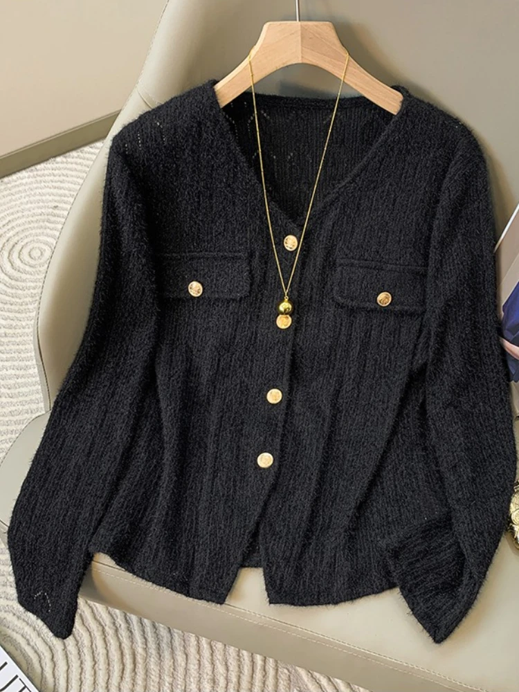 Style coréen col en v à manches longues pull grande taille femmes Cardigan automne hiver femmes vêtements femme solide mode évider haut
