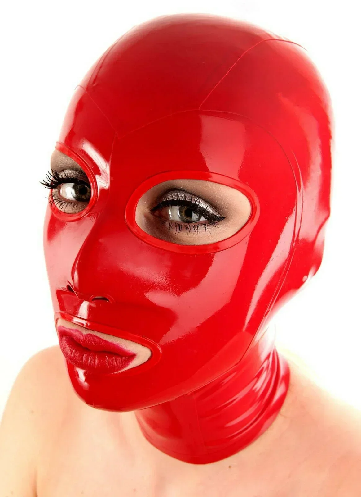 

Red Latex Mask Catsuits Bodysuit Hood Cosplay Mask Party Latex Hoods Rubber Hood