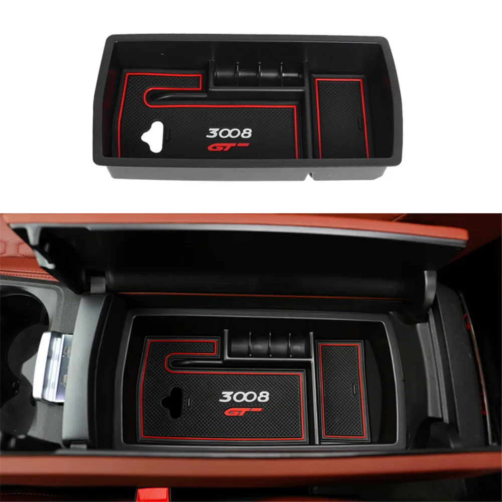 1PCS Car Center Console Armrest Storage Box Interior Accessories For Peugeot 3008 GT 2016 - 2023 2017 2018 2019 2020 2021 2022