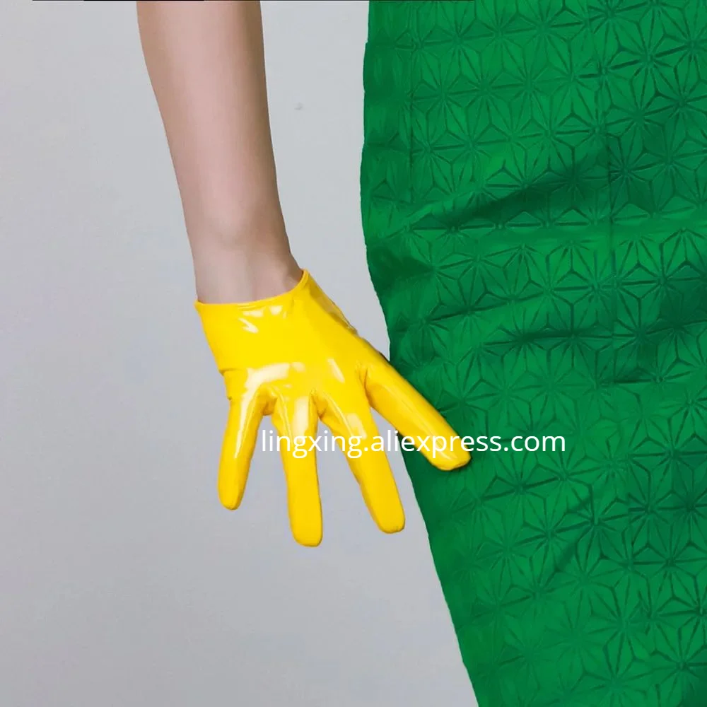 Guanti in pelle verniciata da 50cm guanti lunghi da donna in finta pelle di pecora imitazione PU specchio giallo brillante