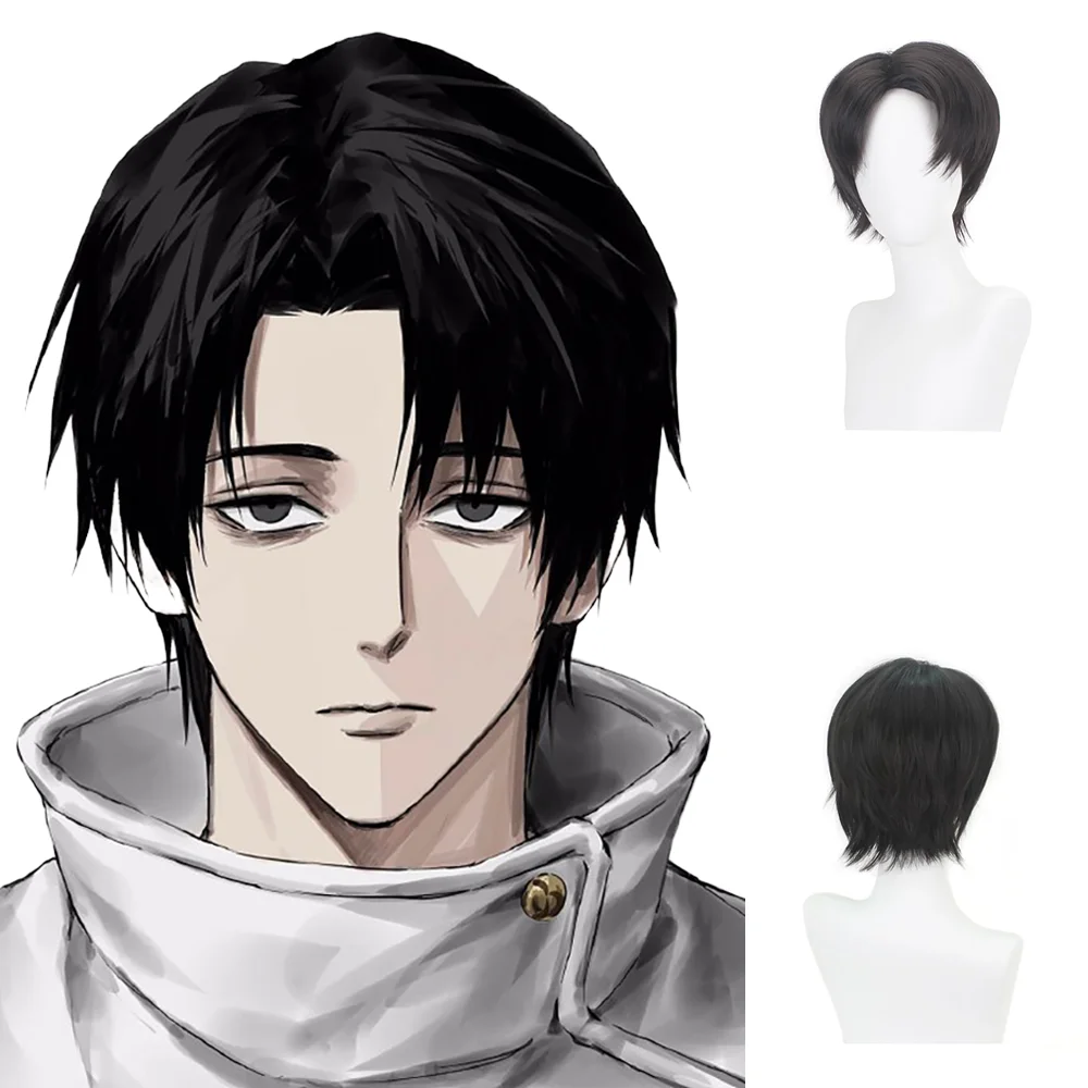 Yuta Okkotsu Cosplay Wig Jujutsu Kaisen Short Black 3/7 Parted Heat Resistant Synthetic Anime Hair For Halloween Costume Party