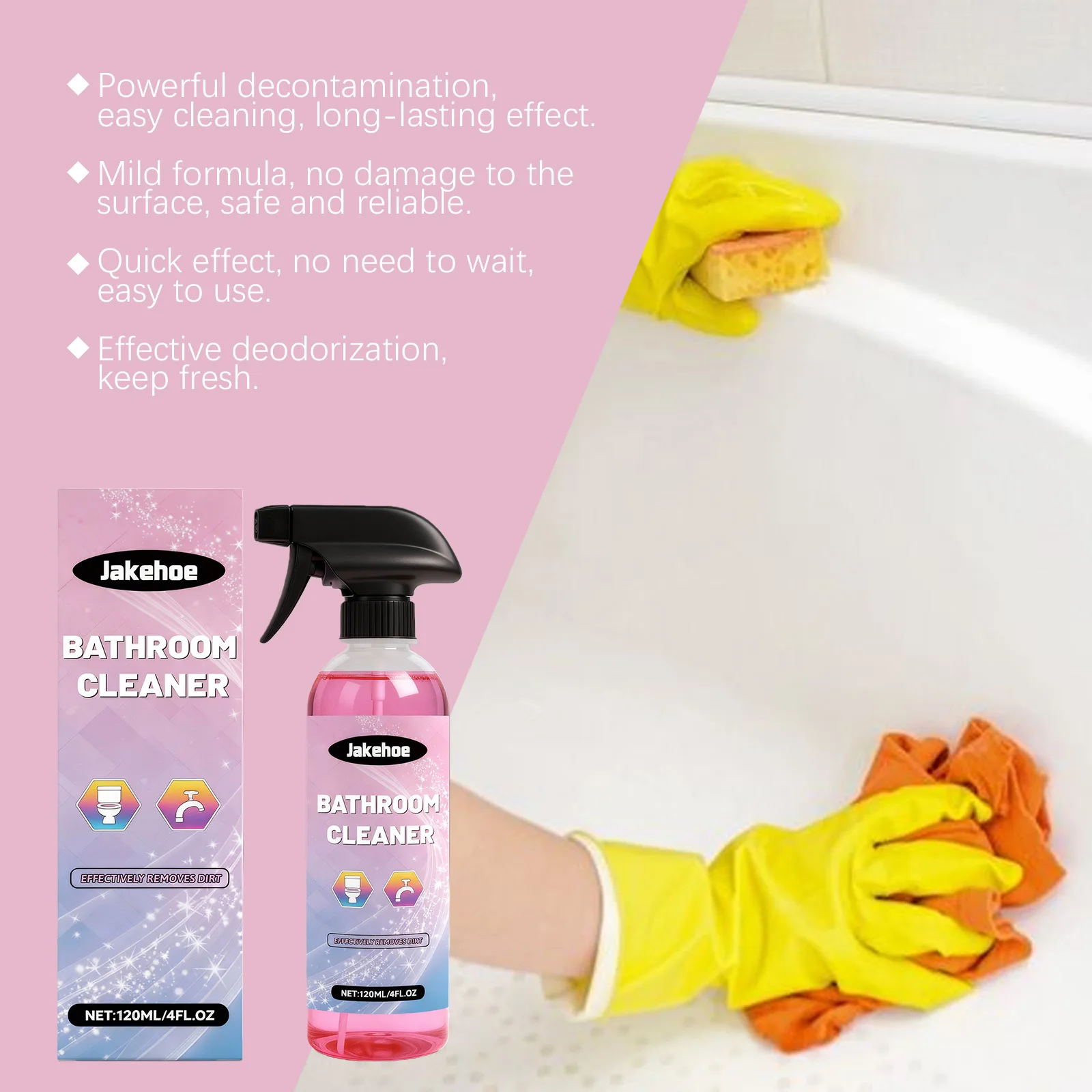 Bathroom Cleaner Spray Multi-Surface Powerful Hard Water Stain Remove for Shower Glass Sink Odor Elimination Bathtub Clean Spray