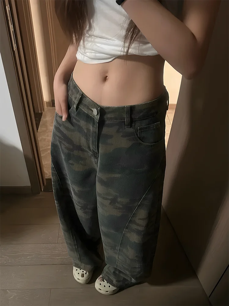 

plus Size American Camouflage Loose Wide Leg Denim Jeans Women New Style Spicy Girl High Waist High Sensation Loose Versatile...
