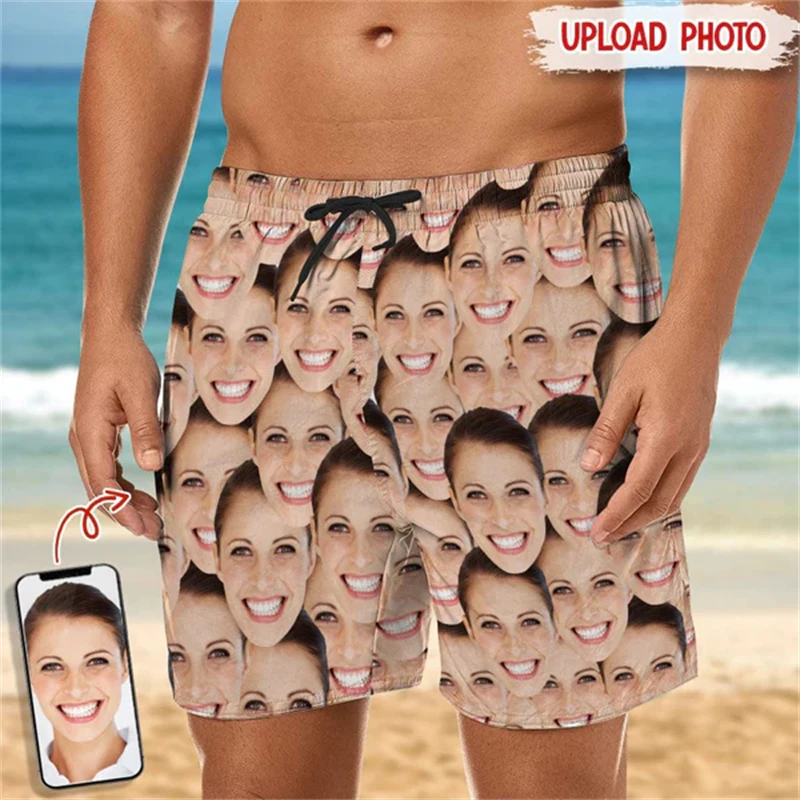 

Funny Customize Face Graphic Beach Shorts For Men Women 3d Printed Swimming Trunks Summer Street Outdoor Sports Board Shorts