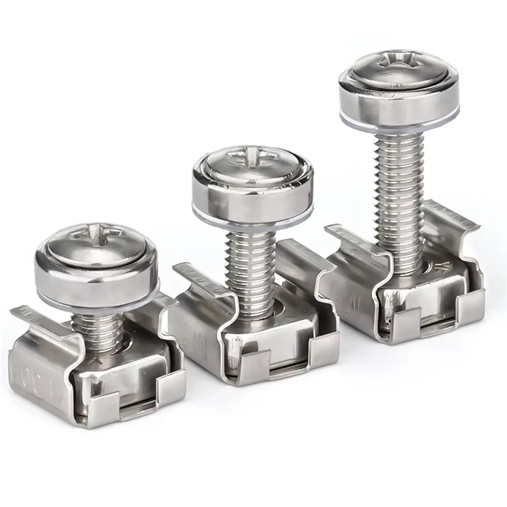 Weiyi M5 M6 SUS304 Stainless Steel Square Elastic Rack Mount Server Cabinet Shelf Clip Floating Cage Nut Screw Combination Sets
