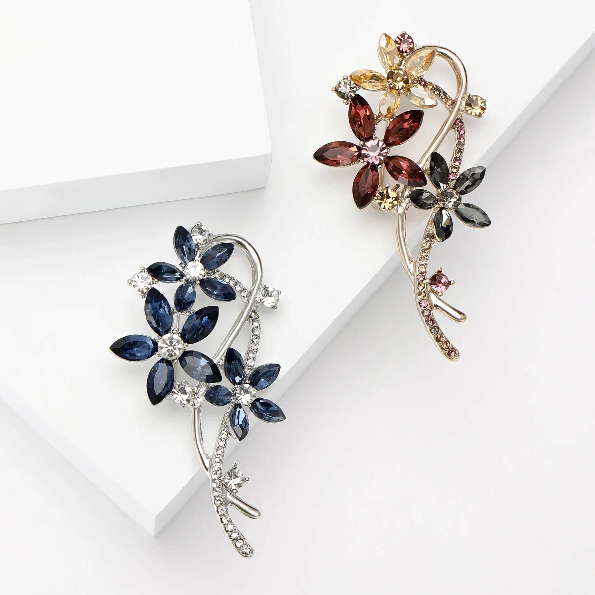 Trendy Rhinestone Flower Bouquet Brooches for Women Unisex Flower Pins 2-color Available Office Party Gifts Accessories