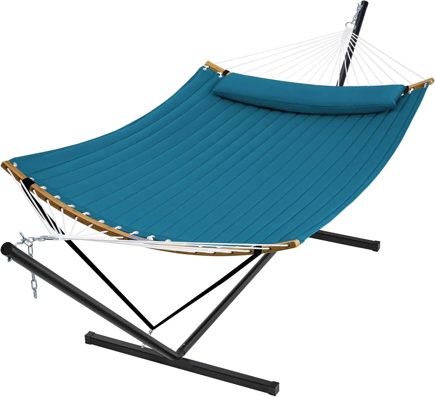 

Curved-Bar Hammock with Stand, 2 Person Heavy Duty Hammock Frame, Detachable Pillow & Portable Carrying Bag, Perfect for Outdoor