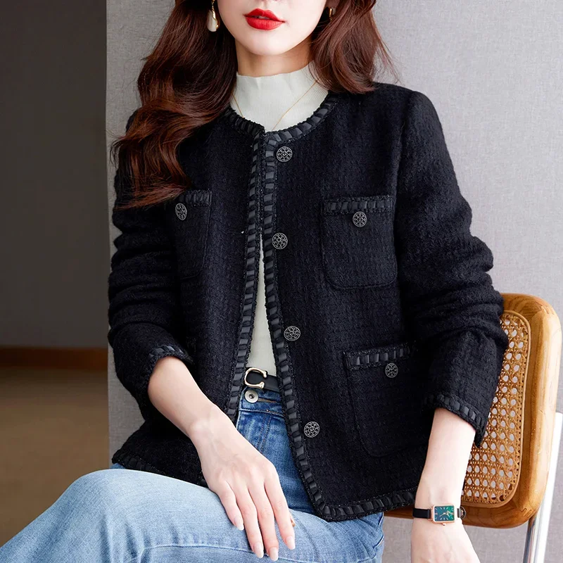 Woman Elegant Office Jacket French Vintage Autumn Winter High Quality Korea Chic Tweed Small Fragrance Shiner Women Short Coat