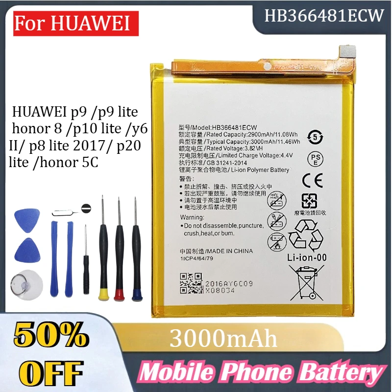 

HB366481ECW Battery For HUAWEI p9 /p9 lite/ honor 8 /p10 lite /y6 II/ p8 lite 2017/ p20 lite /honor 5C Mobile Phone Batteries