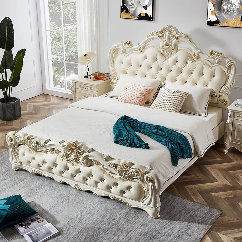 Nordic White Headboard Double Bed Simple Wood Drawers Matrimonial Modern Bed Storage Girls Villa Cama Matrimonial Furniture