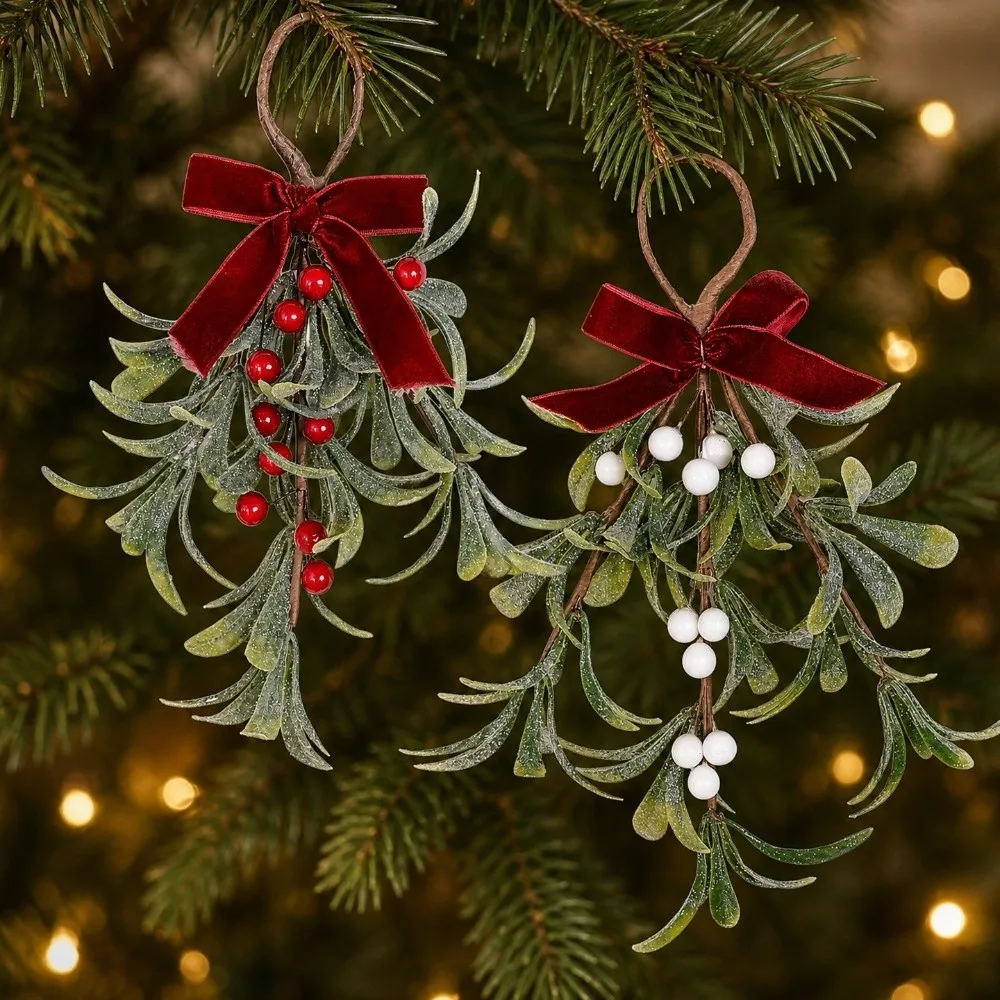 Lifelike Artificial Christmas Tree Wreath Red Berries With Bowknot Xmas Garland Decorative Artificial Pine Swag Holiday Party