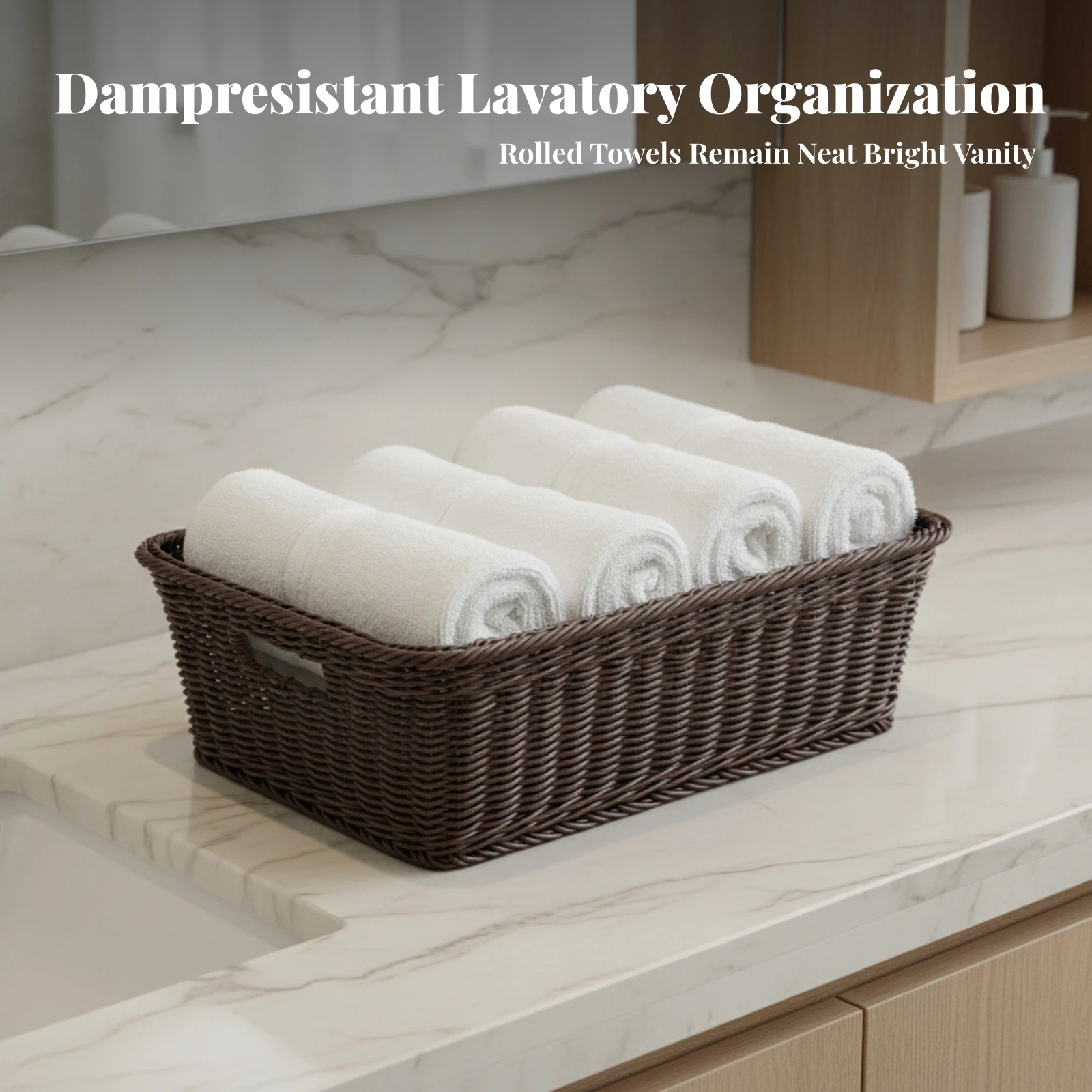 Trapezoidal Basket with Handles Open-Top Woven Basket with Handles Rectangular Storage Bin Versatile for Closet, Bathroom