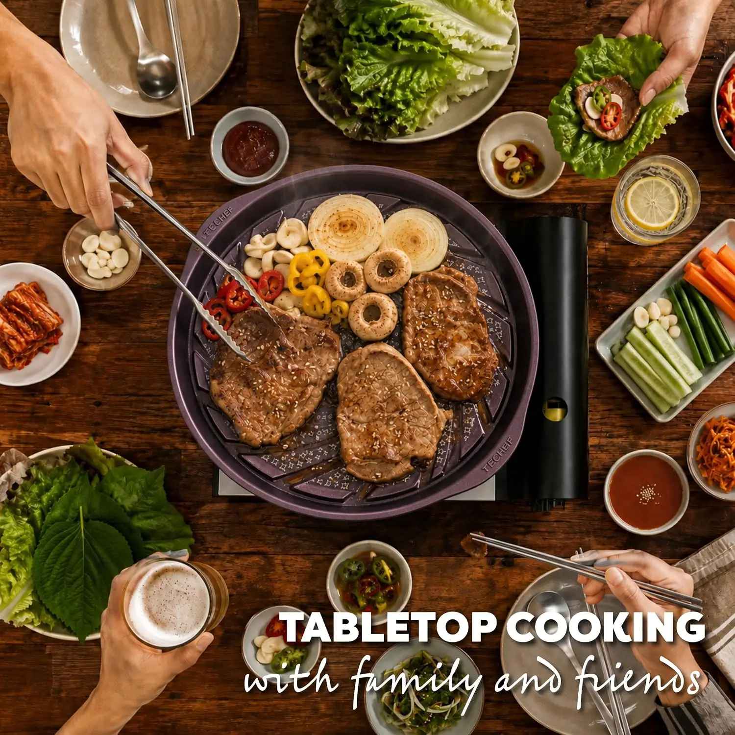 Non-Stick Korean BBQ Grill Pan for Stovetop Use, Includes Portable Gas Stove Burner, Made in Korea, Grill Pan and Stove Set
