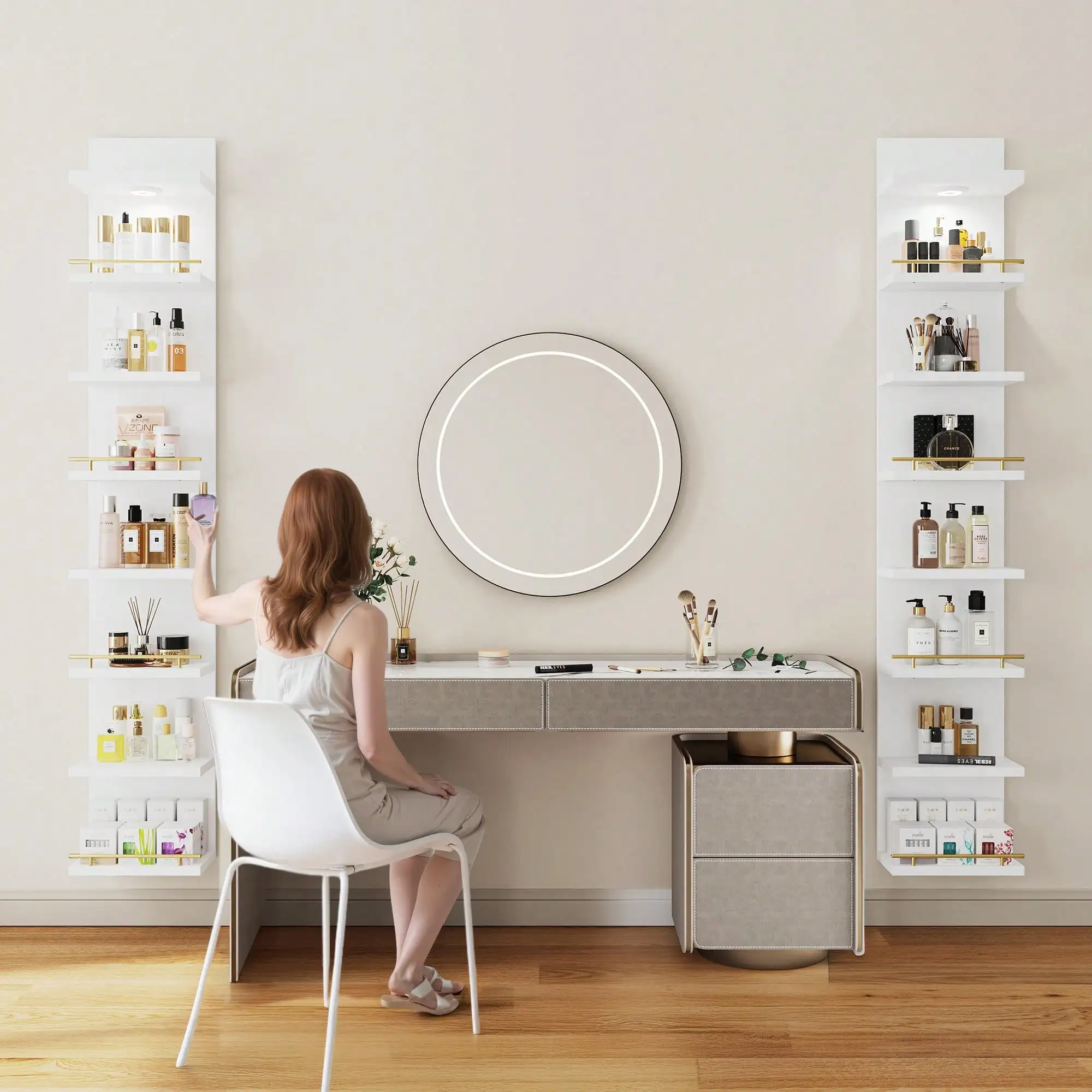 8 Tier Wall Shelf Unit Floating Shelves With LED Light/Anti-Slip Rails, Display Floating Shelves For Bedroom, Living Room,Bathroom