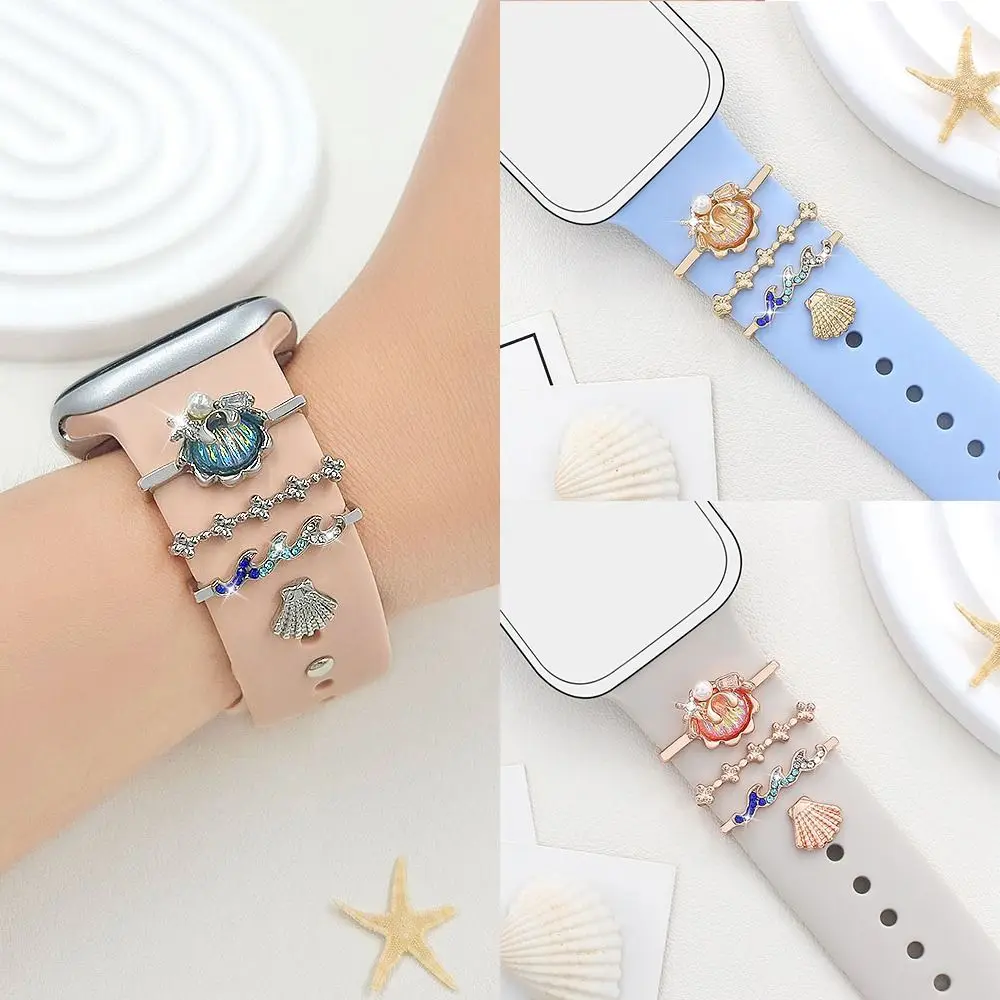 Anello decorativo con cinturino in conchiglia di mare, gioielli, braccialetto di moda, decorazione, ciondoli in metallo, ornamento per cinturino Apple Watch