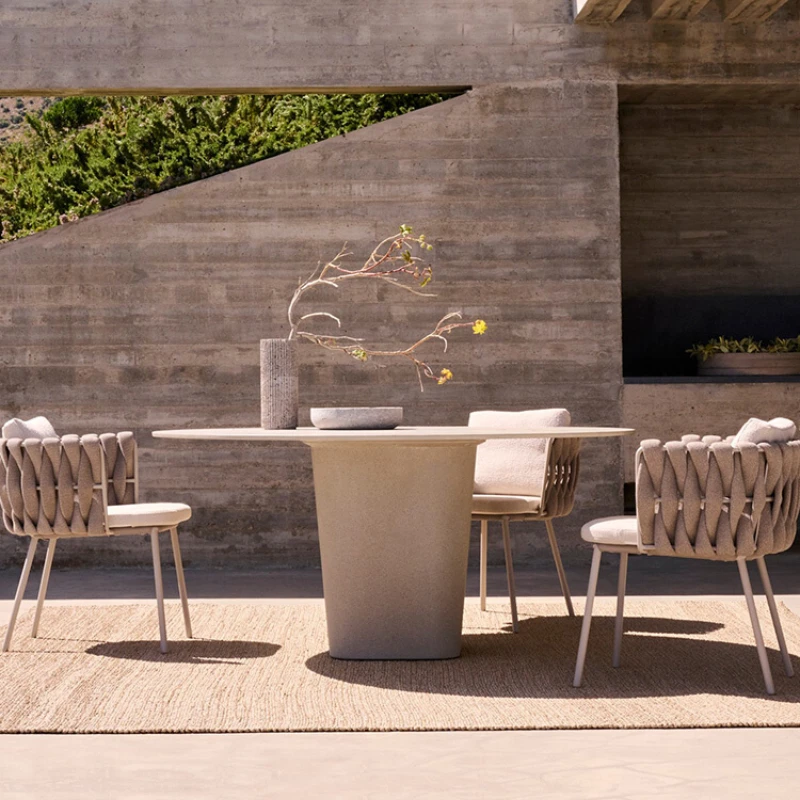 Mesa y silla de ocio para jardín, diseño de Villa, terraza al aire libre, protector solar, impermeable, combinación de mesa y silla al aire libre