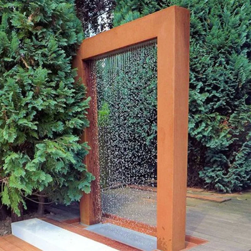 EXW Corten Steel Rain Curtain Water Feature Gate Design With Recirculating Pump For Outdoor Garden Landscape Decoration