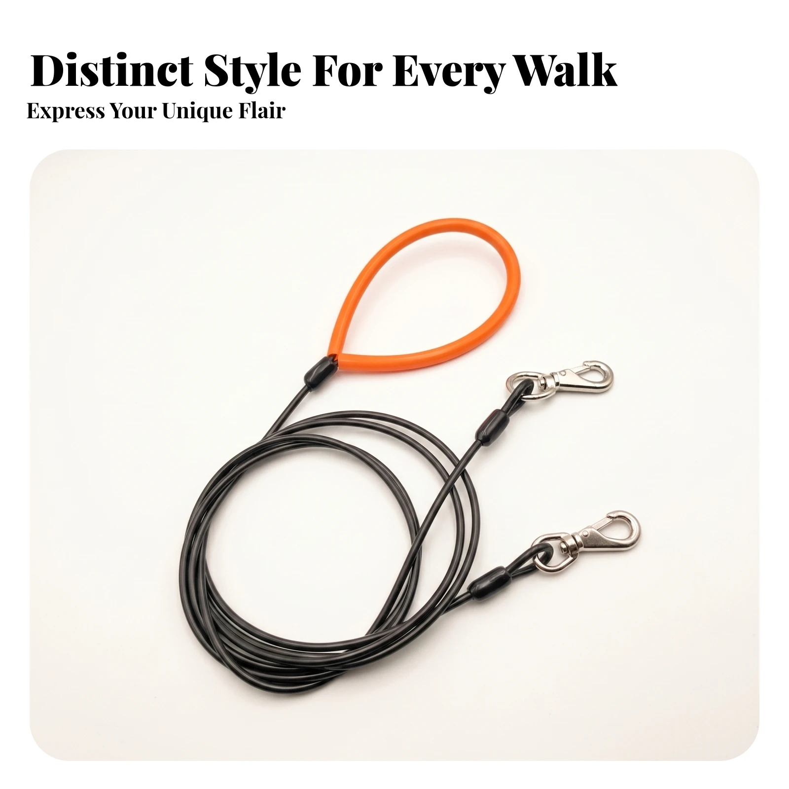 Wire Dog Lead Pet Accessory Rubber-Coated Leash Smooth Coiled Cable Leash Heavy Duty Flexible