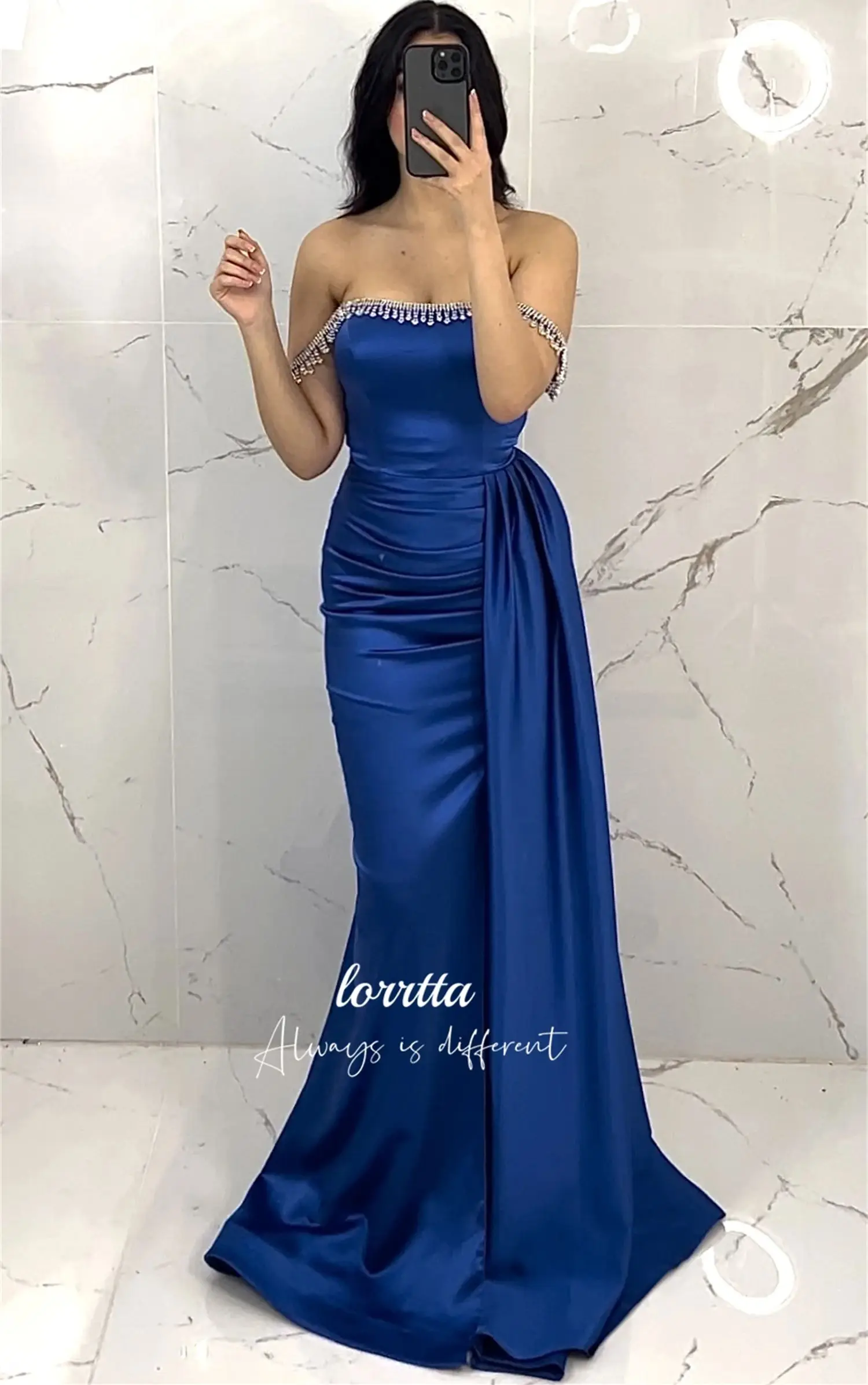 Lorrtta-vestido De graduación azul sirena De satén para mujer, elegante vestido Formal De baile, vestido De noche De lujo, 2024