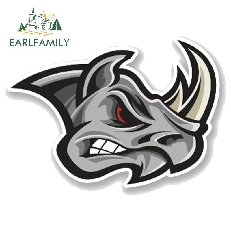 EARLFAMILY 13cm x 8cm Cartoon Angry Rhino Head Vinyl Decal Graphic Funny 3D Animal Car Styling Waterproof Car Stickers