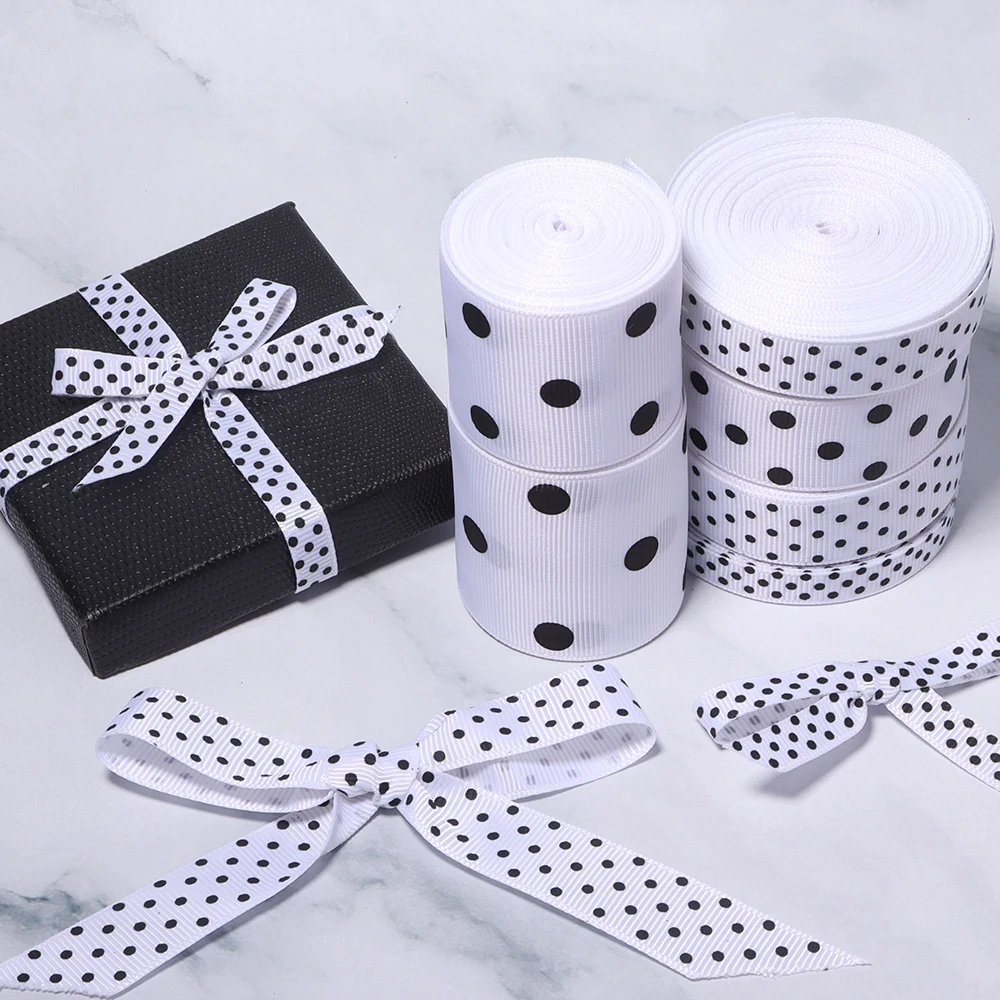 5-10Yards 10 15 20 25 38 50mm Polka Dots Satin Ribbons Christmas Halloween Gift Wrapping Wedding Decoration DIY Bow Headband
