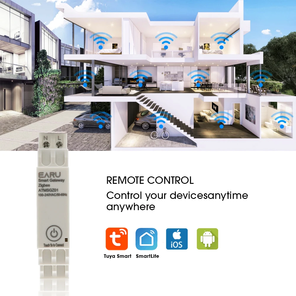 Tuya Wireless Zigbee Bridge Smart Home AC100 ~ 240V 50/60Hz Din-Rail Zigbee Gateway Hub telecomando per Alexa Google Home