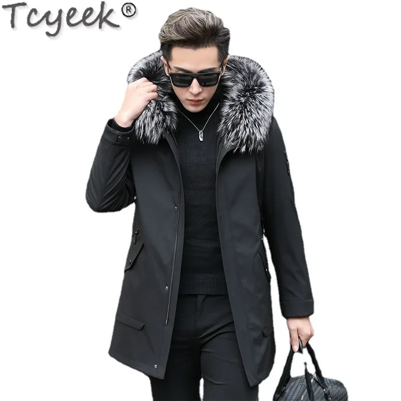 Tcyeek Winter Jacket Men Clothes Men’s Parkas Male Midi-Length Rabbit Fur Inner Fur Coat Fox Fur Collar Fur All-in-one Outerwear