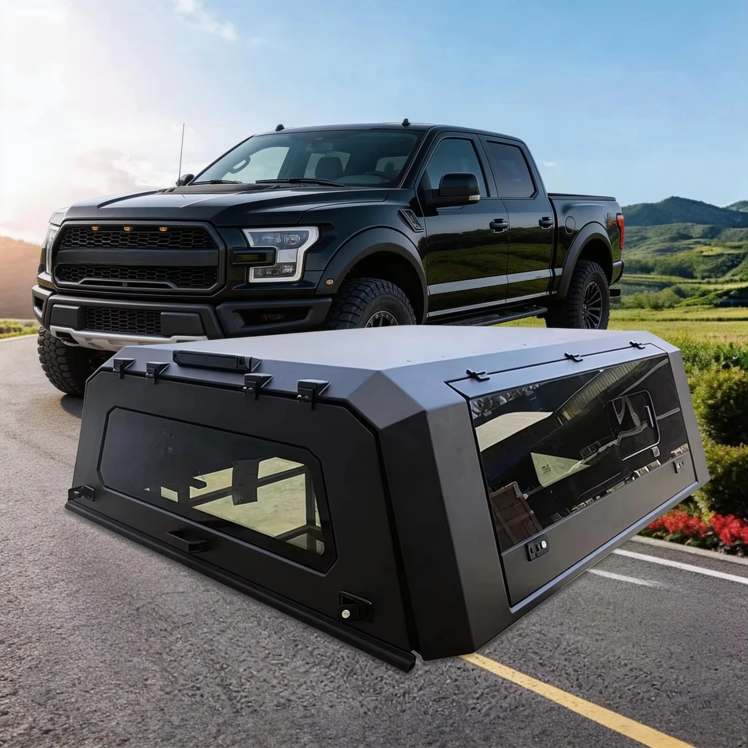 STLF Customized Hard Tri-Fold Tonneau Cover For Pickup Truck 3-Panel Folding Bed Cover With Glass Window Waterproof