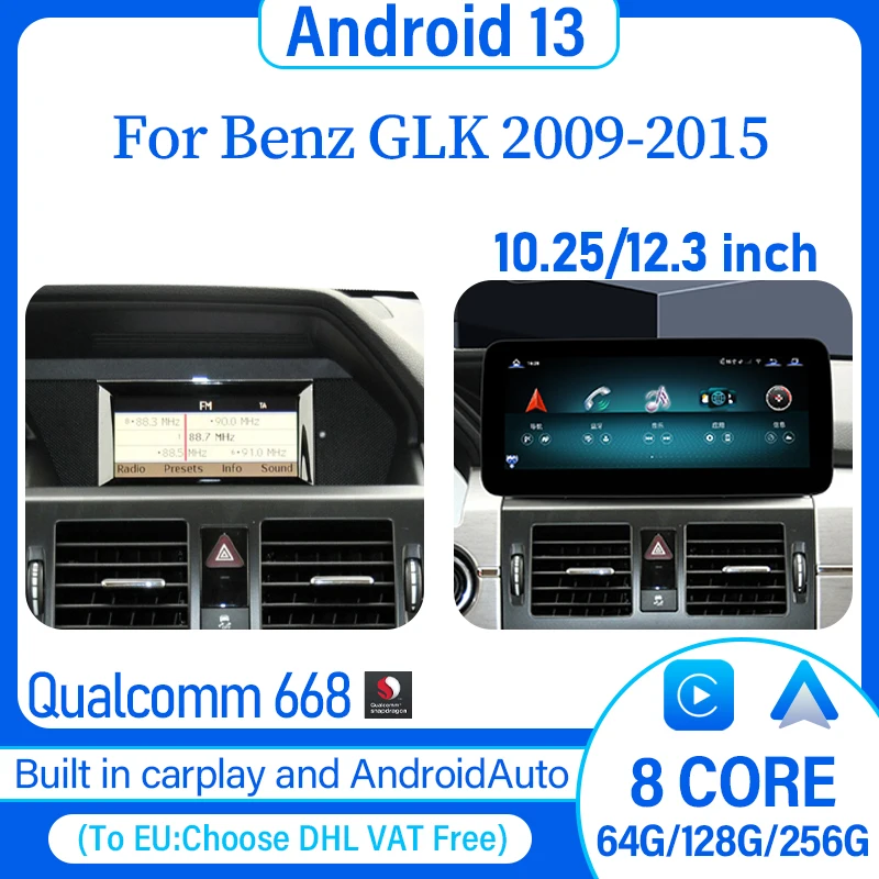 

12G+256G Android Auto Carplay For Mercedes Benz GLK 2009-2015 Qualcomm 668 Apple Car Video Player Navigation Multimedia Screen