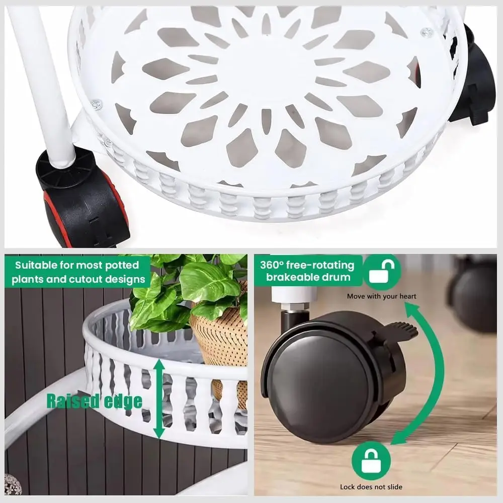 4 Tier Metal Plant Display Rack,4 Tier Tall Plant Stand with 4 Wheels Indoor Outdoor Round Flower Stand 6 Flower Pot