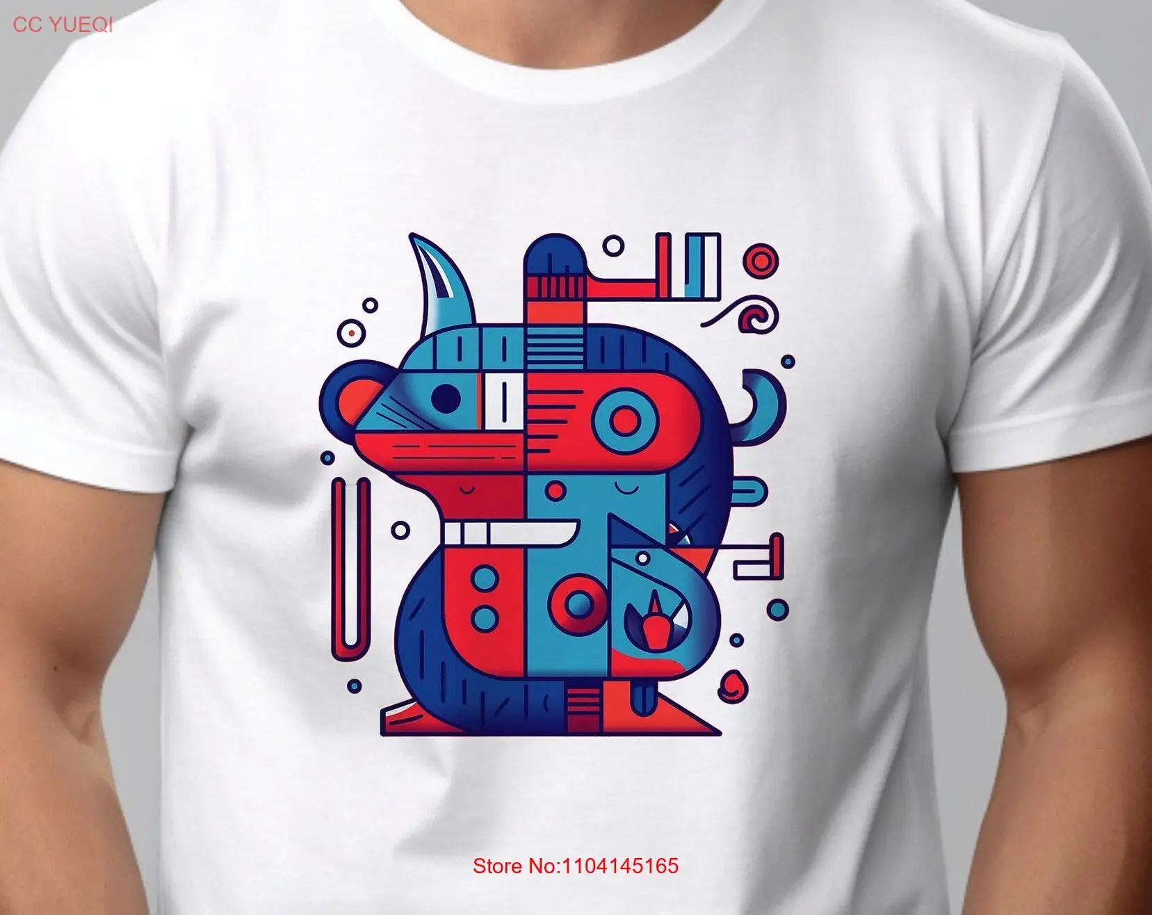 Blue and Red Figure Modern Art T Shirt Abstract lover gift Android long or short sleeves