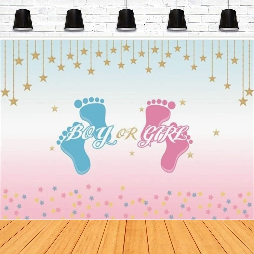 Photography Backdrop Boy or Girl Little Feet Gender Reveal Party Decoration Supplies Background Banner Poster