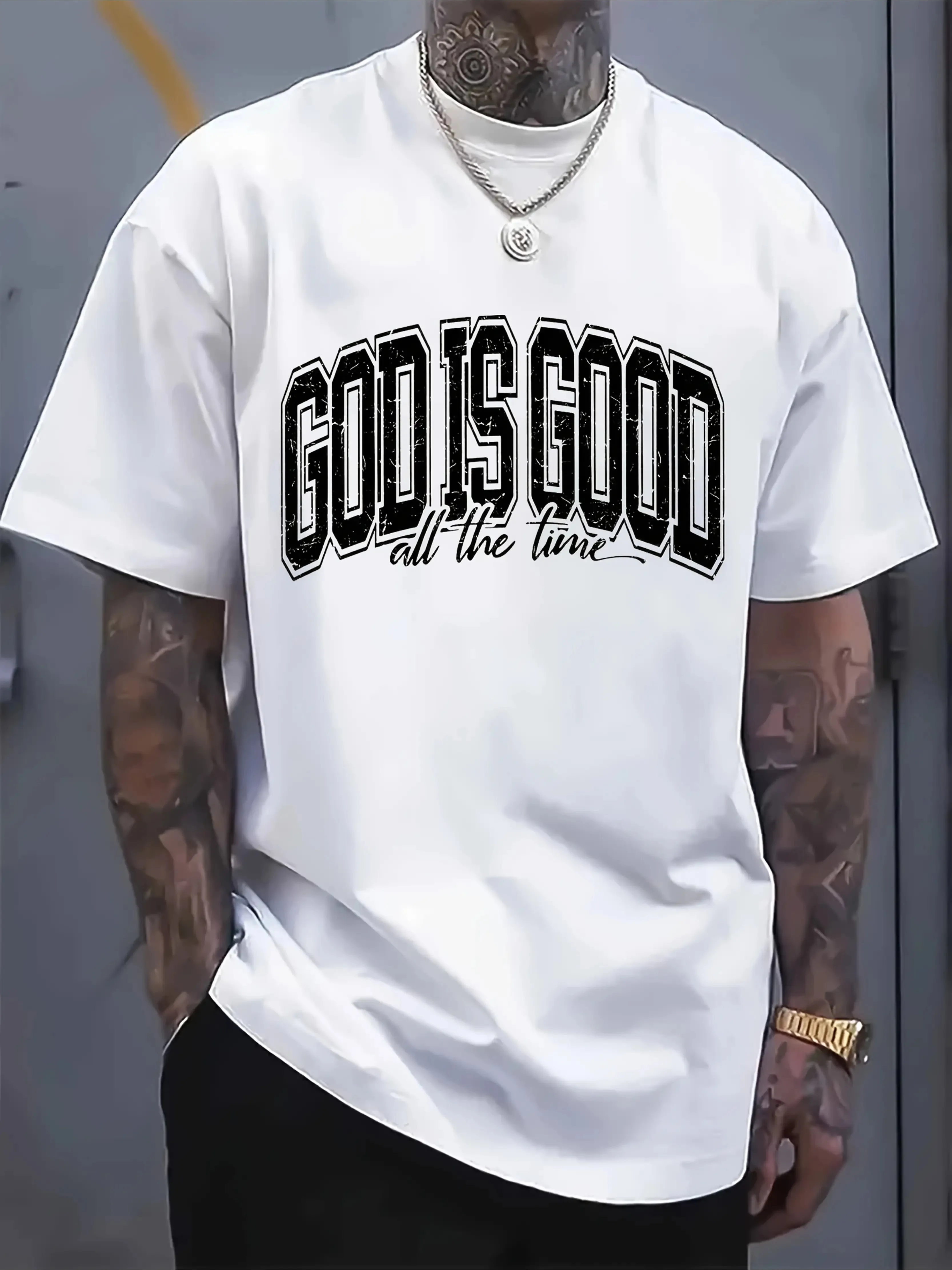 

Men'S White God is Good Bold Letter Print T-Shirt Round Neck Casual Sports Top Comfort Fit Christian Faith Apparel