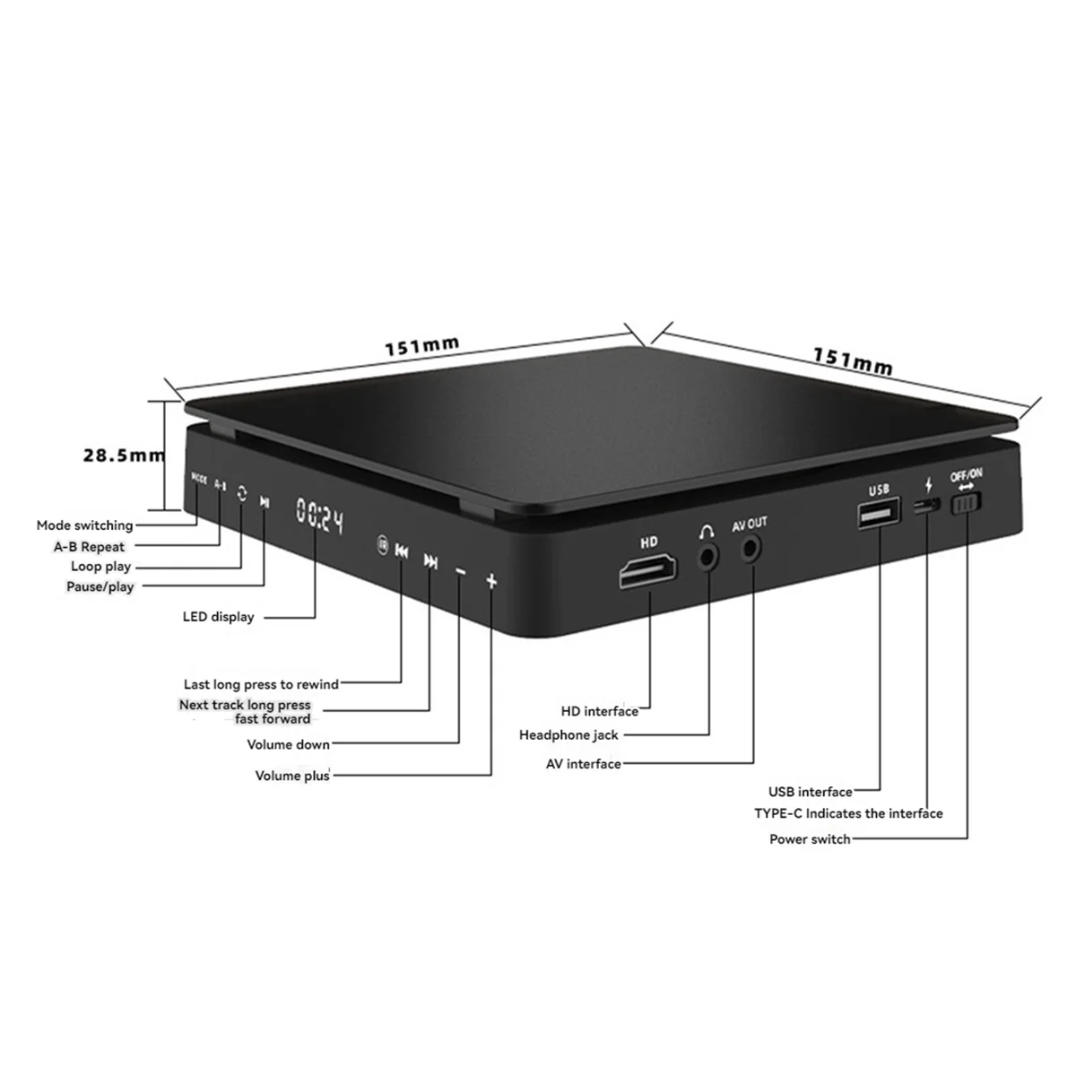 مشغل دي في دي محمول متوافق مع AV Out ، مشغل أقراص مضغوطة بصرية ، خارج المنطقة الحرة ، يدعم USB ، قابس الاتحاد الأوروبي