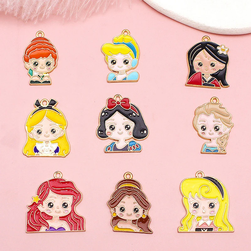 

10PCS Princess Character Alloy Enamel Pendant Colorful Charm Cartoon Kawaii DIY Necklace Earrings Bracelet Keychain Accessories