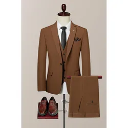 High-Quality Groom's Three-Piece Set Wedding Dress - Slim Fit British Style Business Casual Suit Vest Trousers for Men