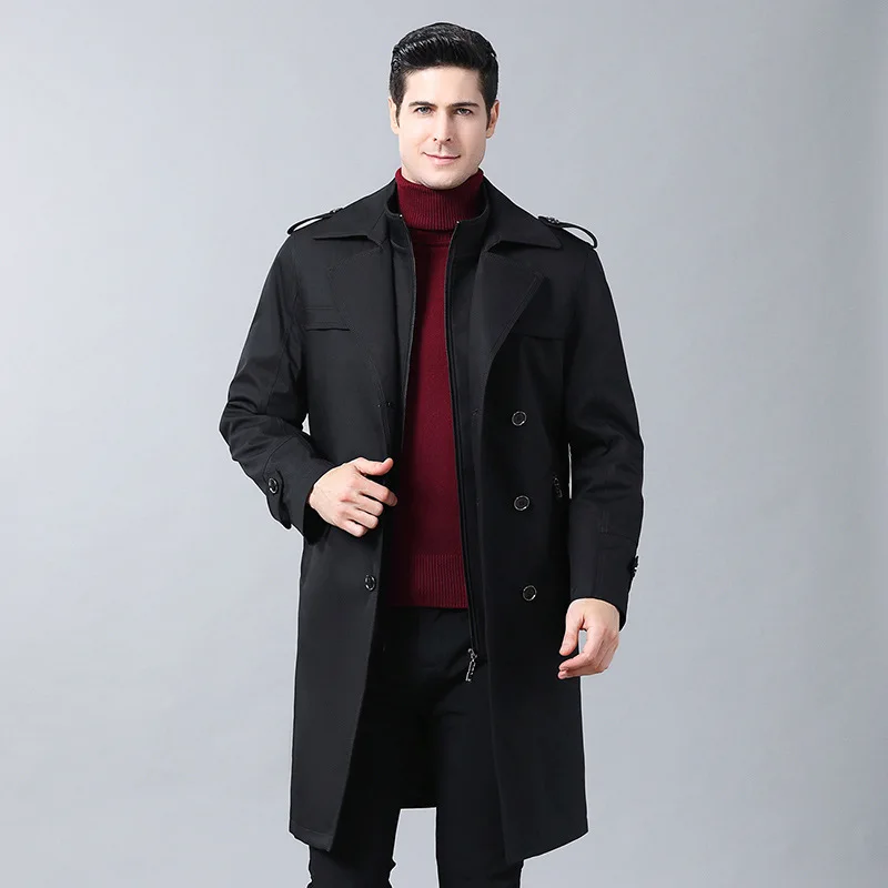 AI NI YA men's autumn and winter mid length windbreaker casual business thick with inner lining warm men's top jacket