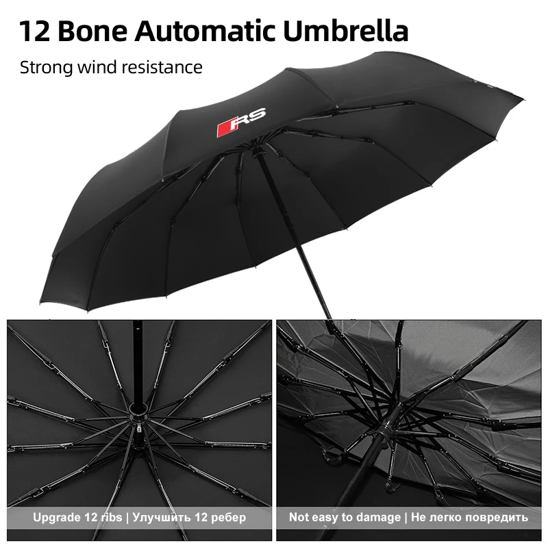 12 Bone Car Logo Automatic Umbrella Folding Strong Windproof For Audi Quattro A4 A5 Q5 A1 Q7B6 B8 B7 B9 B5 A3 8P 8V 8L A6