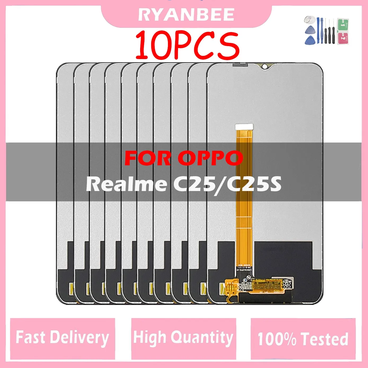 

6.5"Display 10PCS For Realme C25 RMX3191 RMX3193 LCD Screen Touch Digitizer Assembly For Realme C25S RMX3195 RMX3197 Display